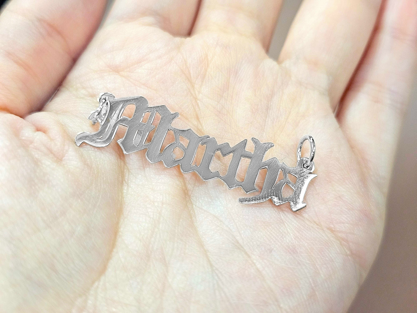 925 Sterling Silver Name Pendant Necklace with Old English Text