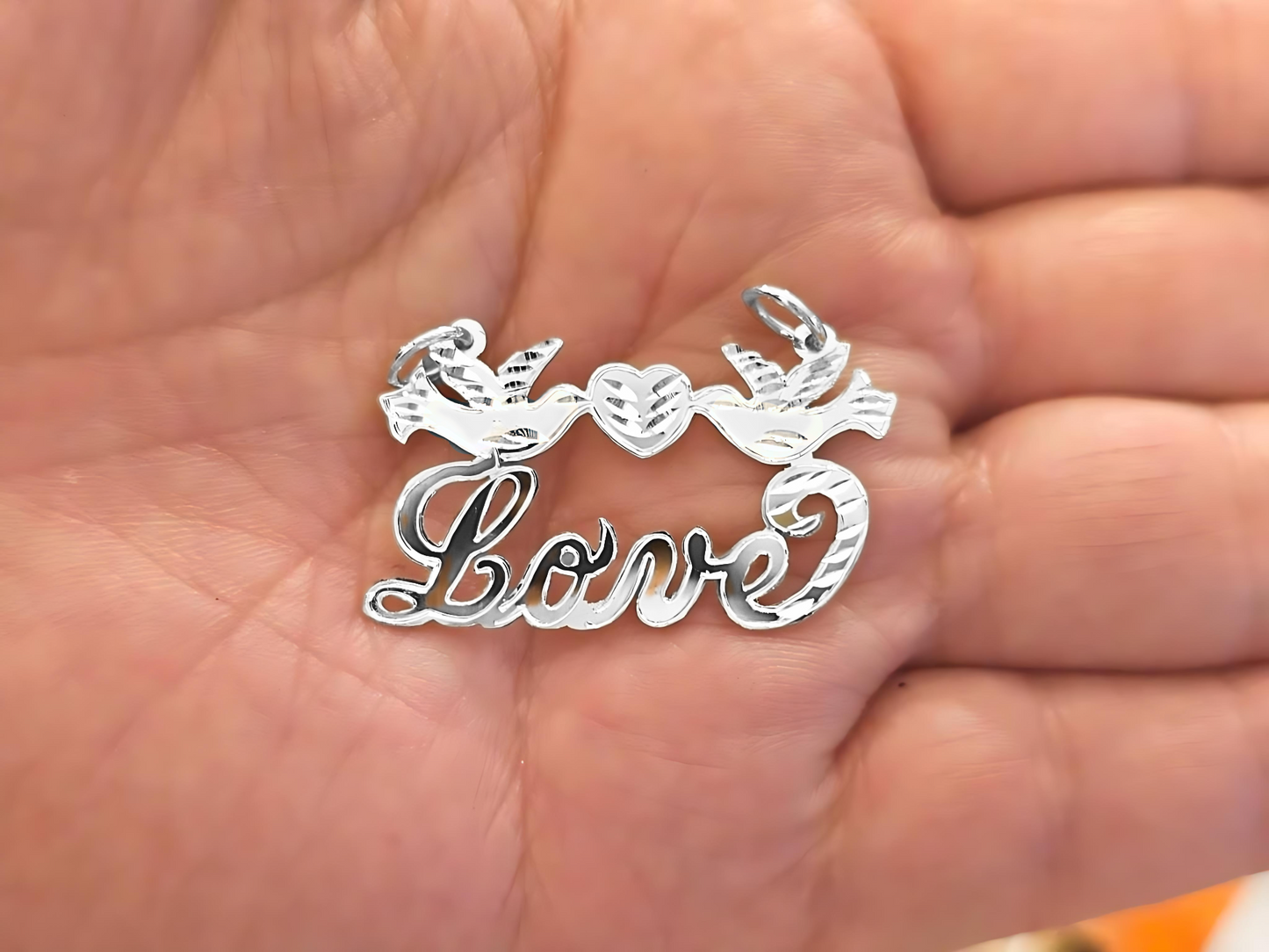 925 Sterling Silver Name Pendant Necklace with Beautiful Doves and Heart