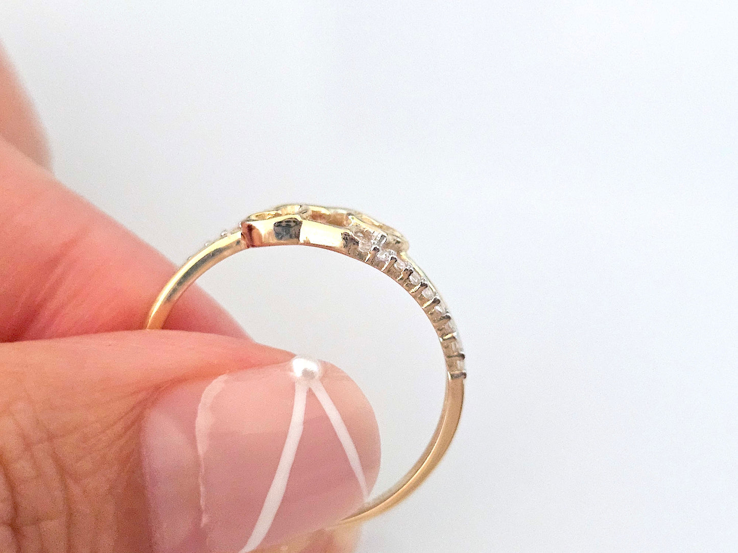 14K Solid Yellow Gold Three Hearts Ring Band with CZ Stones