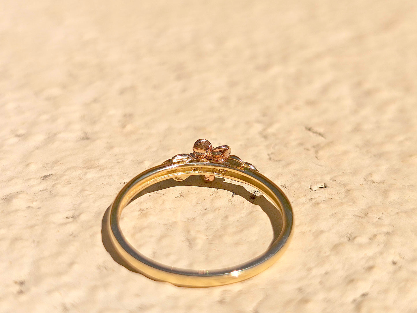 14K Solid Gold Small Flower Ring Band with CZ Stone