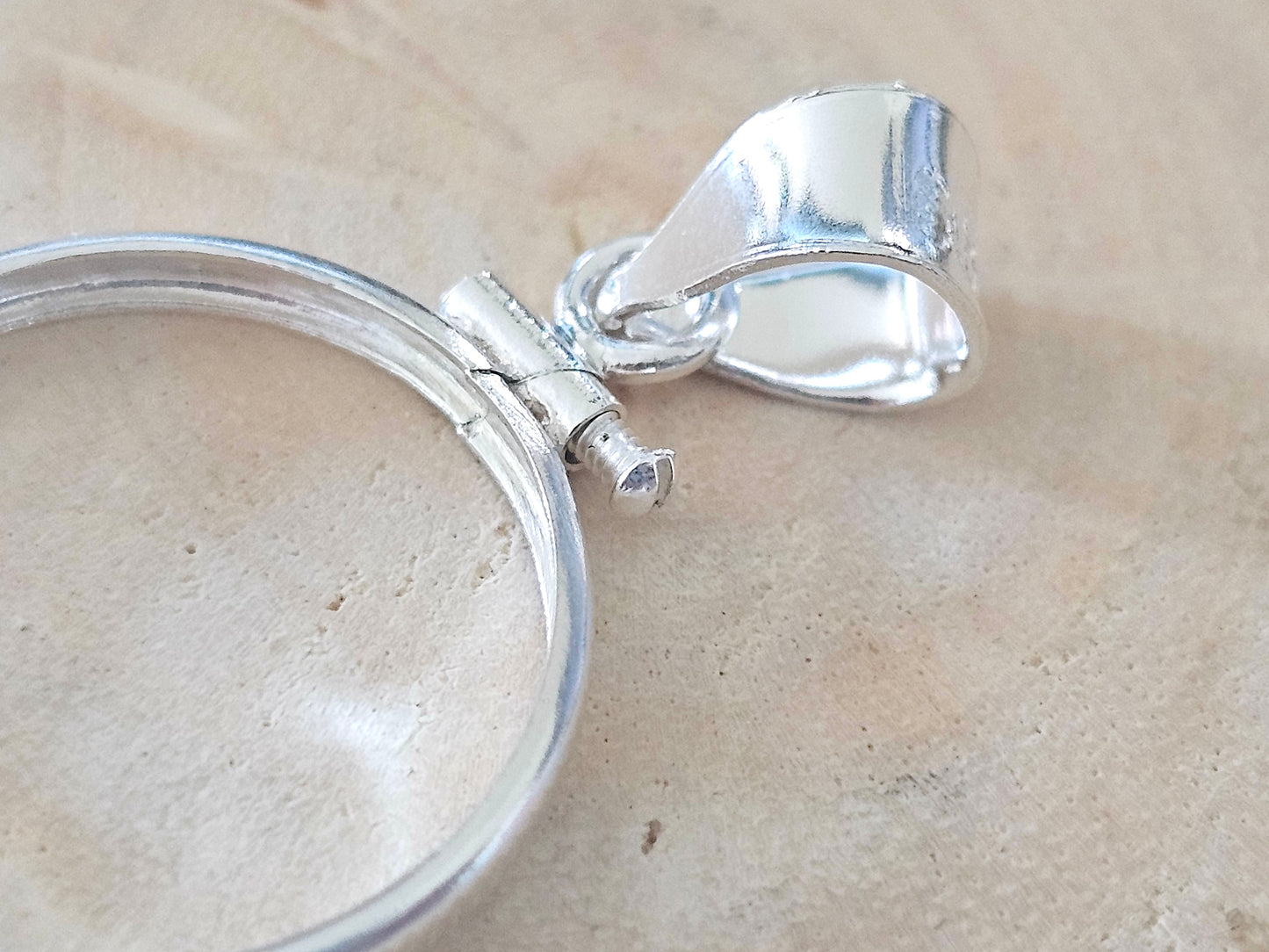 925 Sterling Silver Screw Top Simple Bezel for 19mm Penny 1 Cent Coins