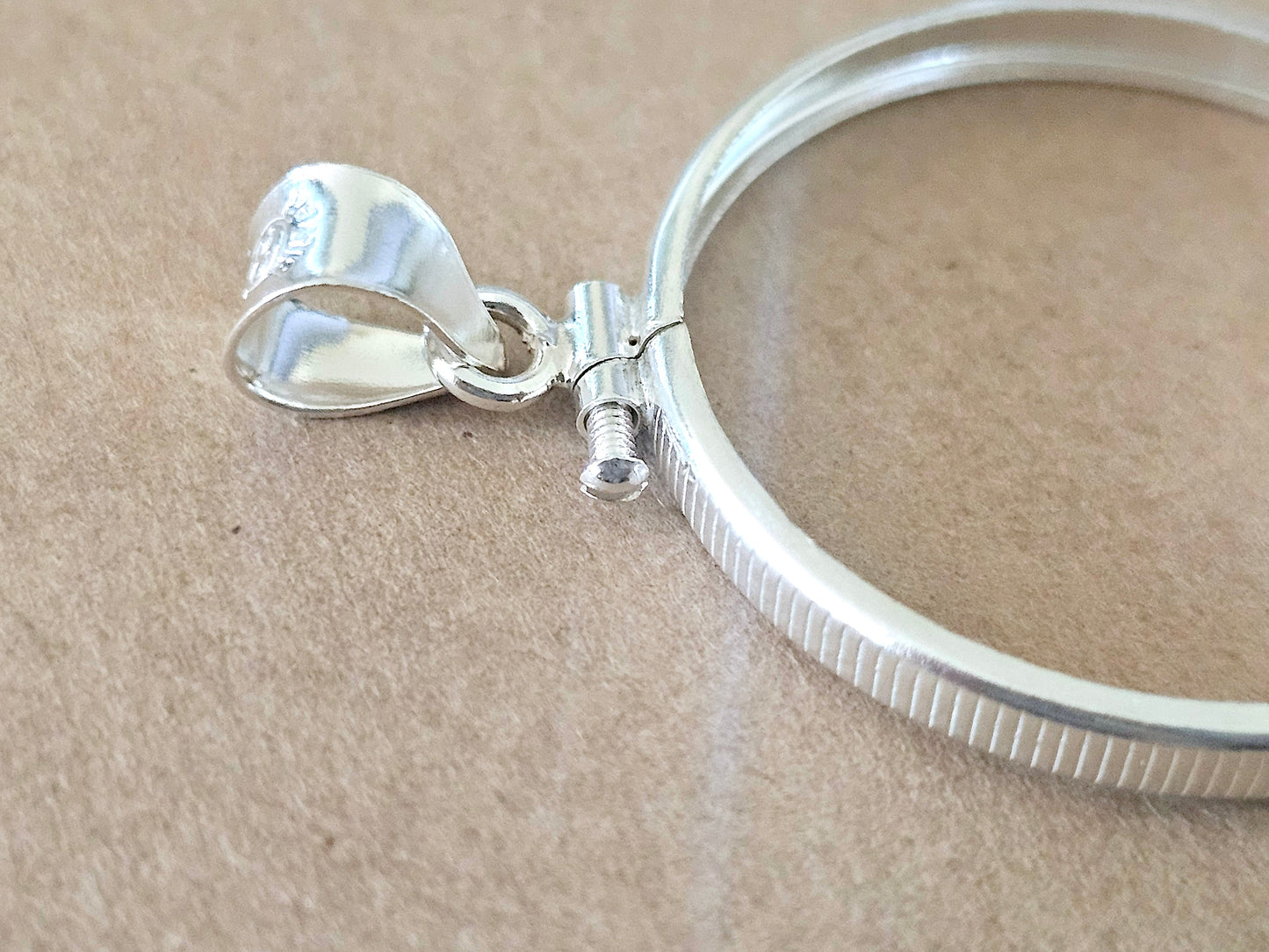 925 Sterling Silver Screw Top Simple Bezel for 30mm Half Dollar 50 Cents Coins
