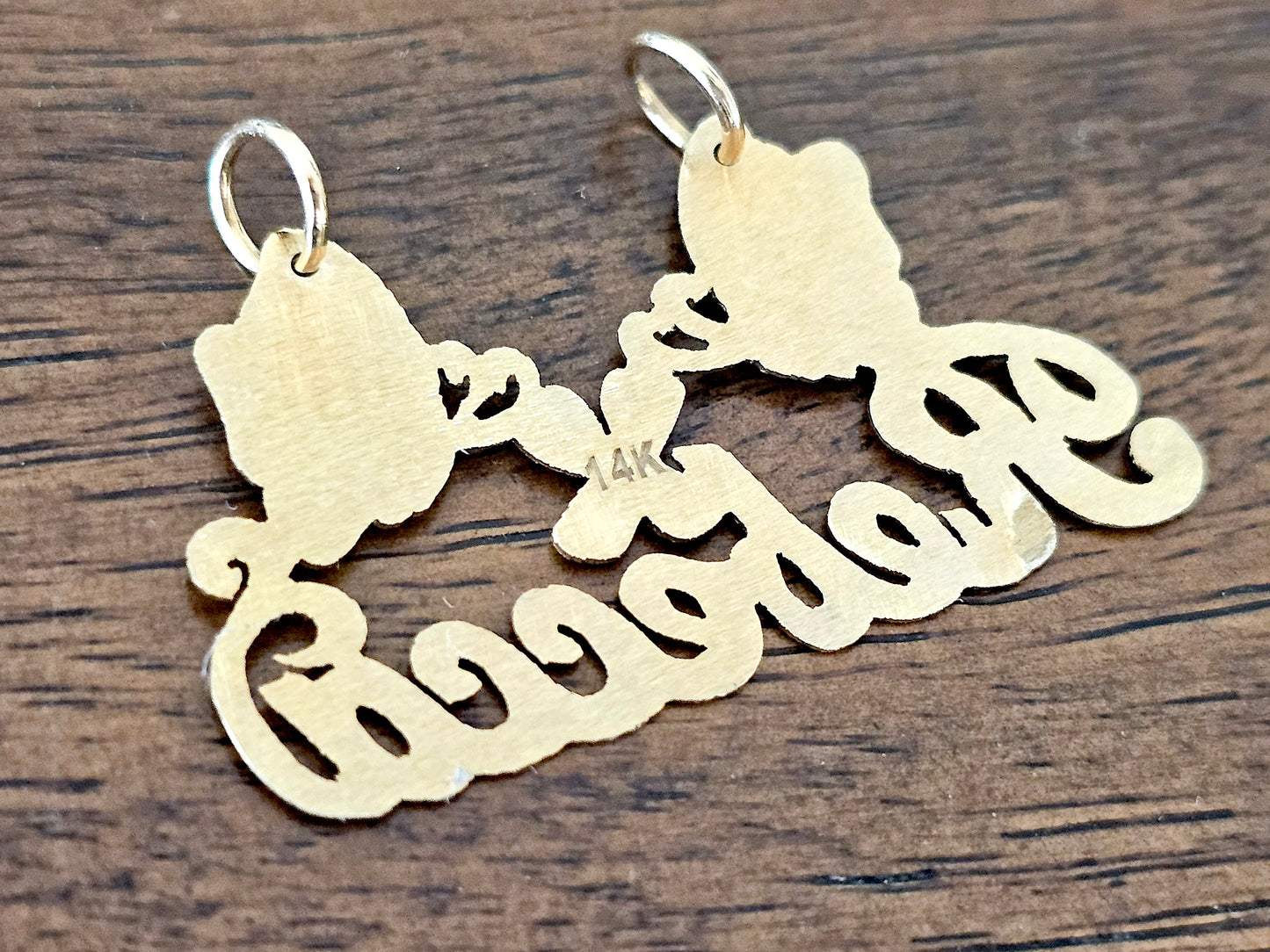 14K Solid Yellow Gold Name Pendant Necklace with Two Large Butterflies