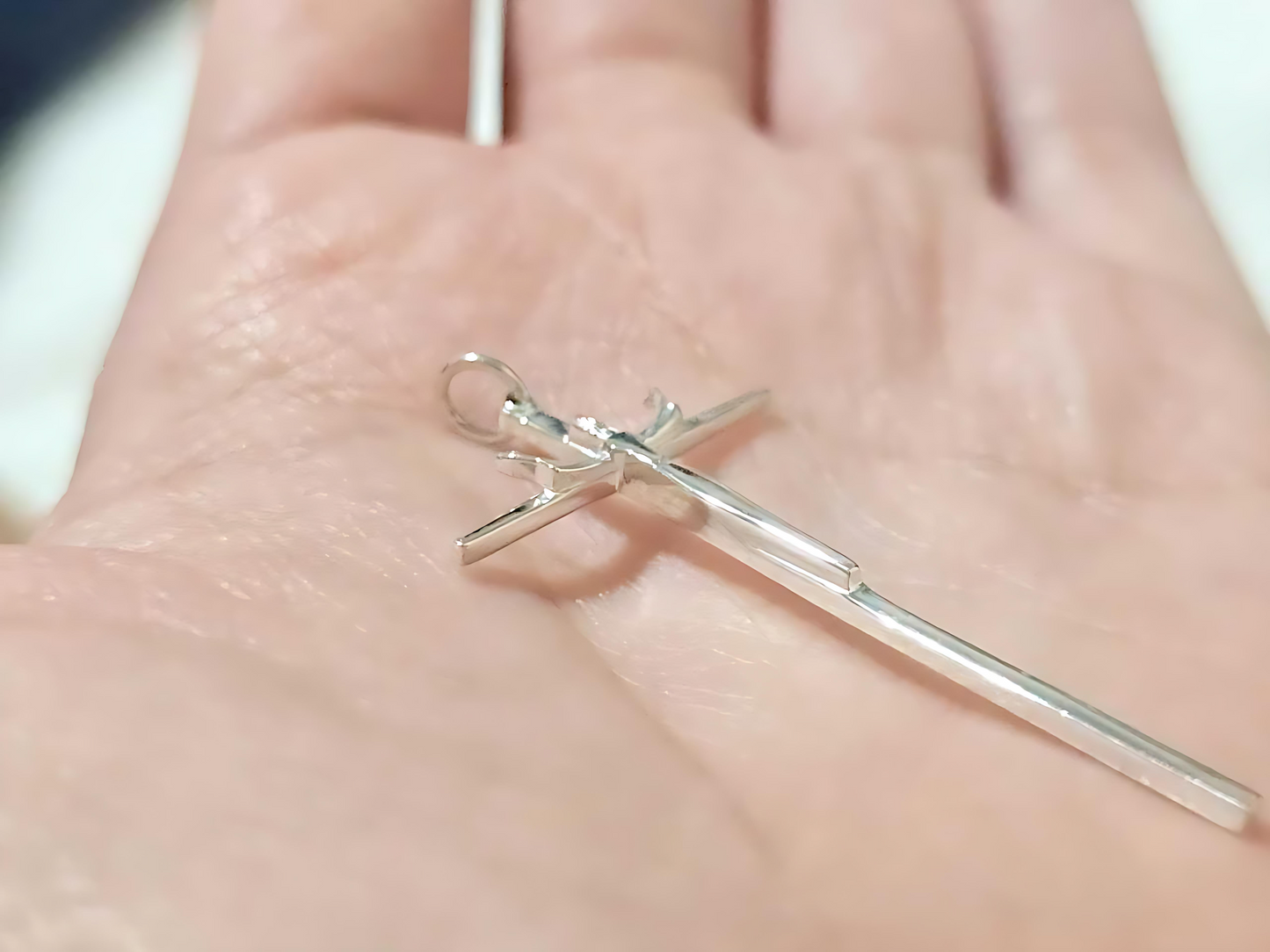 925 Sterling Silver Very Thin Crucifix Pendant Necklace with Rope Chain