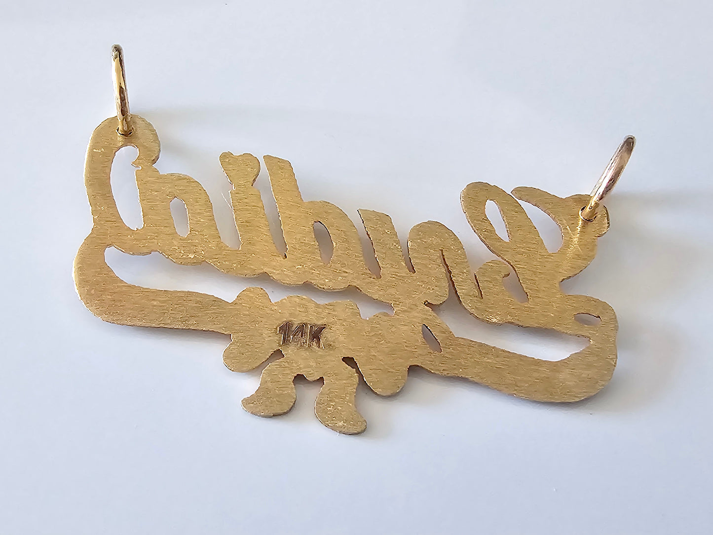 14K Solid Yellow Gold Name Pendant Necklace with Heart Bow Banner