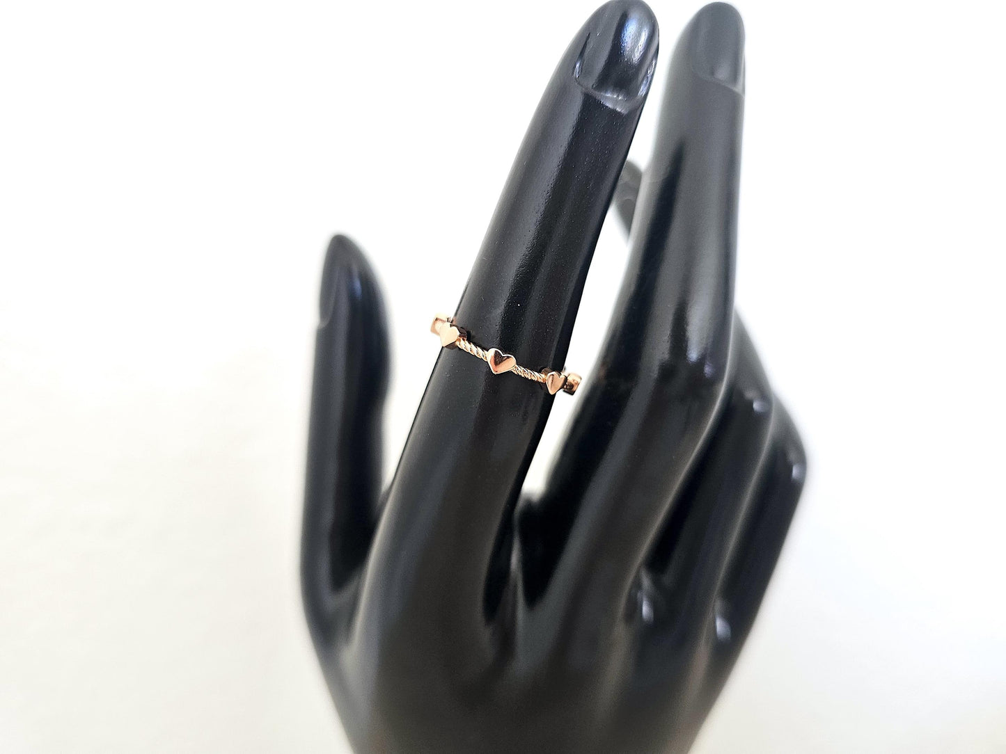 14K Solid Gold Handmade Ring Band with Mini Hearts