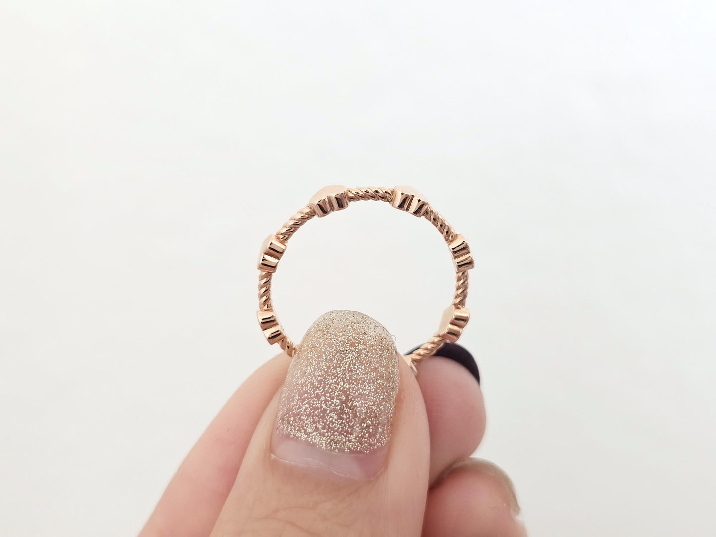 14K Solid Gold Handmade Ring Band with Mini Hearts