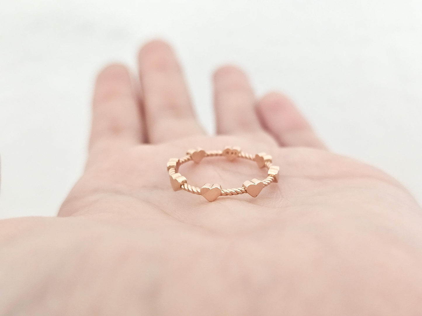 14K Solid Gold Handmade Ring Band with Mini Hearts