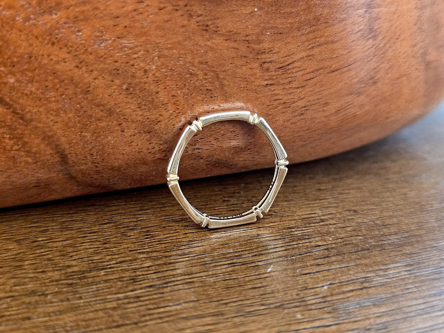 14K Solid Gold Handmade Ring Band in Round Hexagon Shape