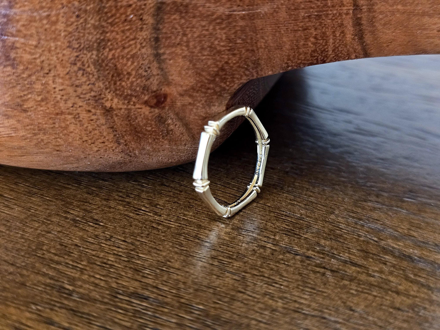 14K Solid Gold Handmade Ring Band in Round Hexagon Shape