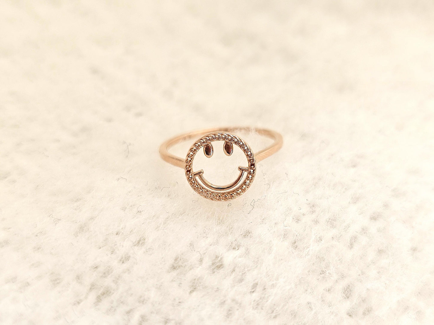 14K Solid Gold Handmade Ring Band with a Smiley Face