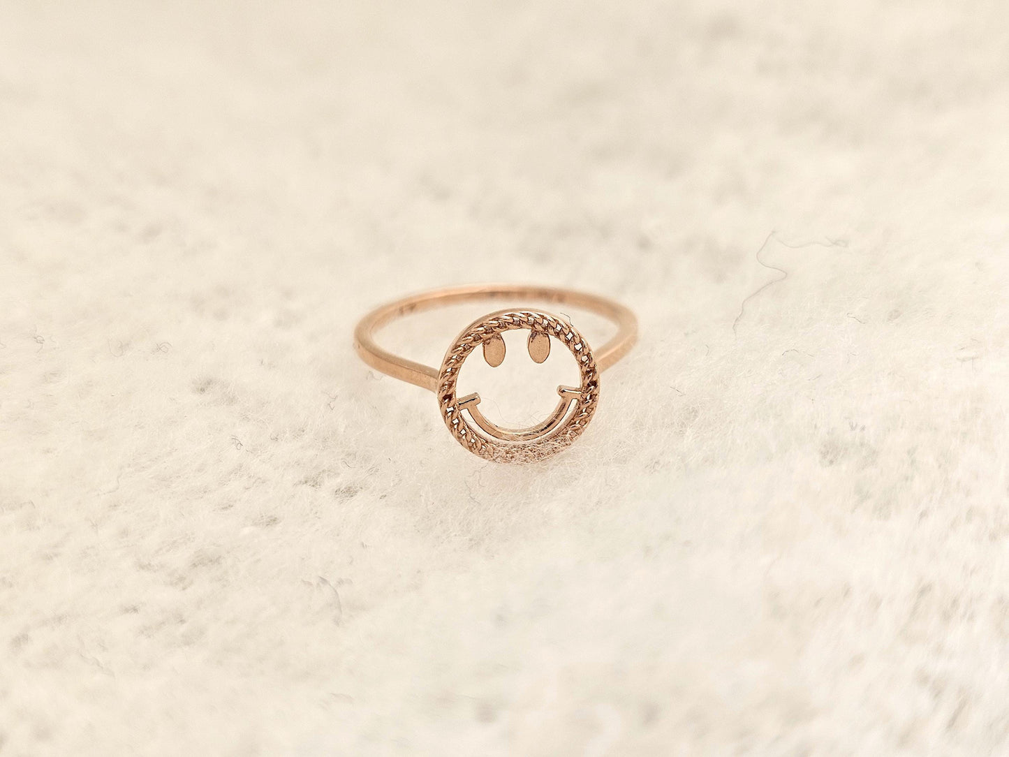 14K Solid Gold Handmade Ring Band with a Smiley Face