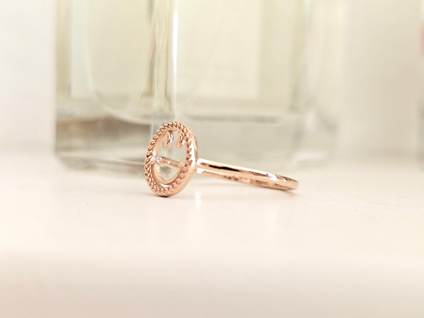 14K Solid Gold Handmade Ring Band with a Smiley Face