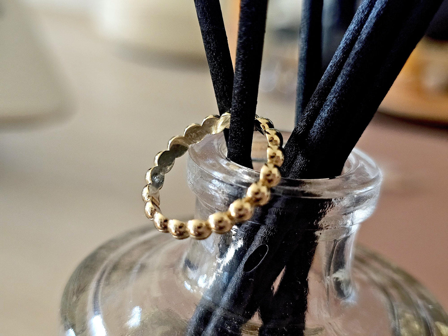 14K Solid Gold Handmade Ring Band Beaded Dots