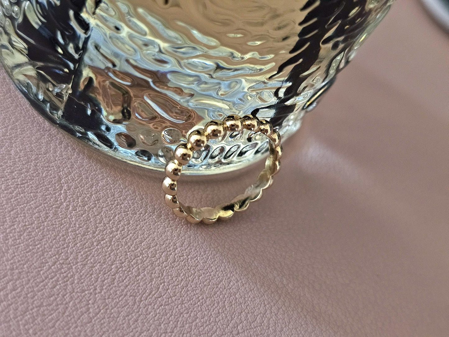 14K Solid Gold Handmade Ring Band Beaded Dots