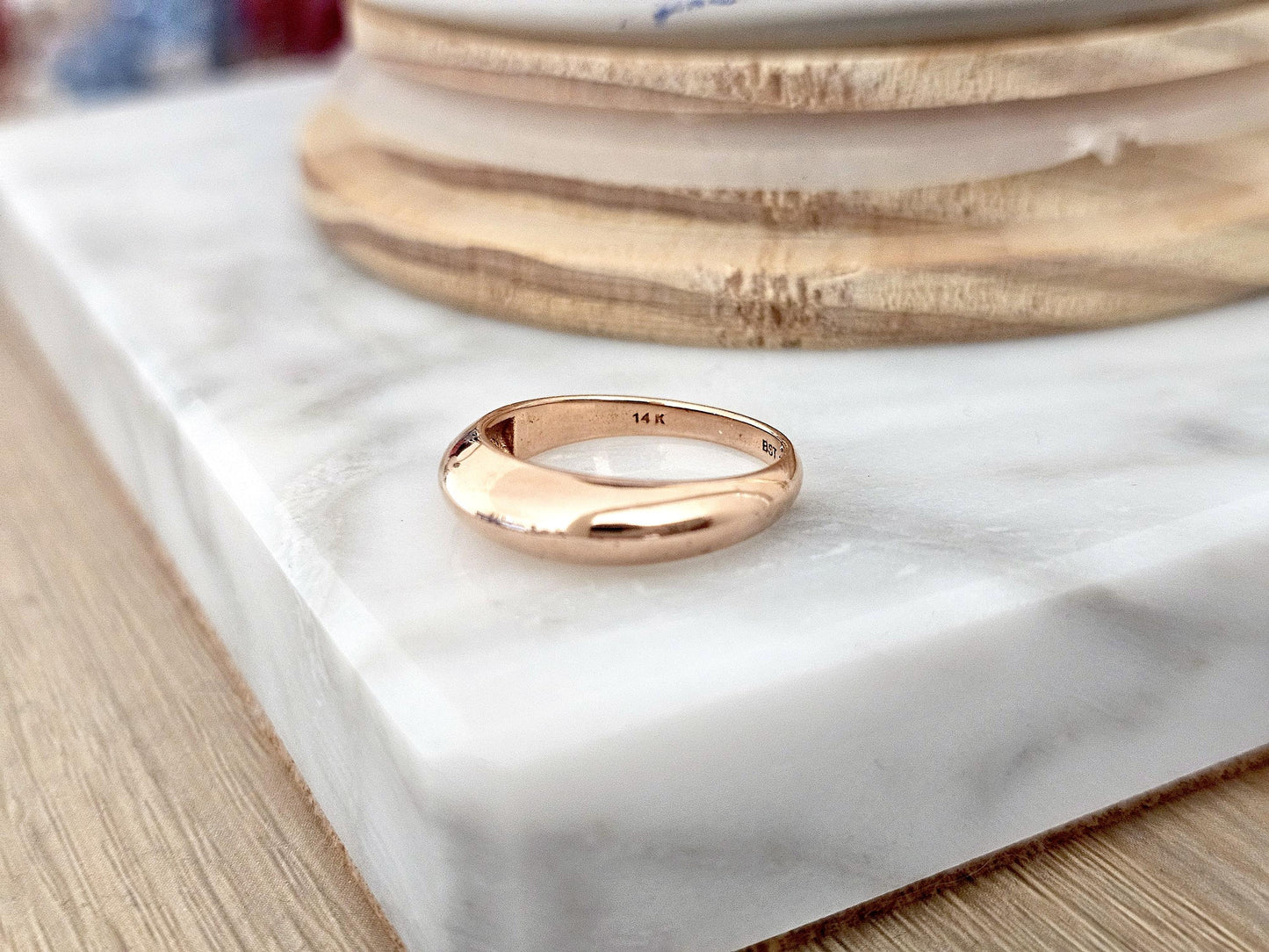 14K Solid Gold Handmade Ring Band Domed Oval Shape