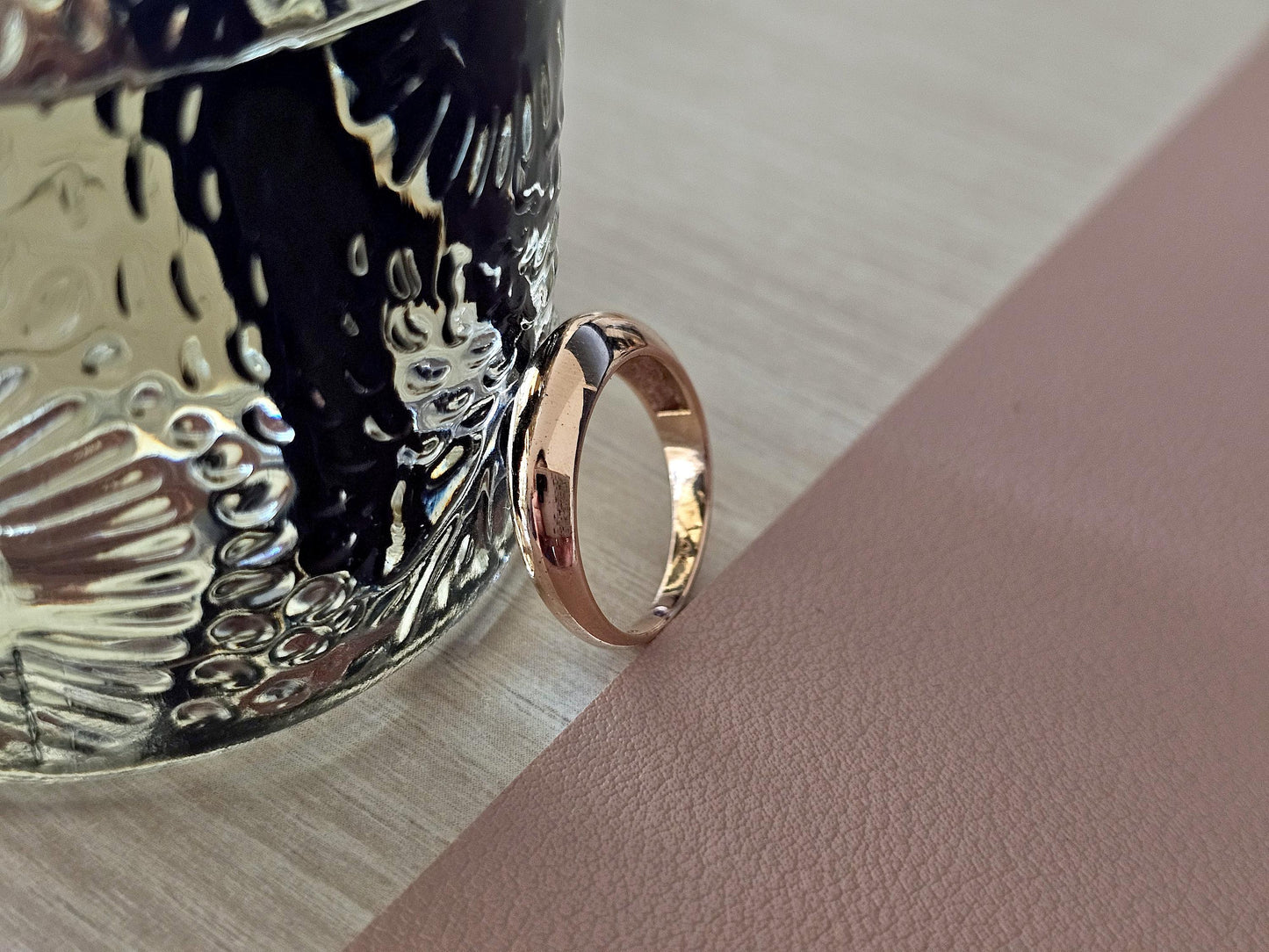 14K Solid Gold Handmade Ring Band Domed Oval Shape