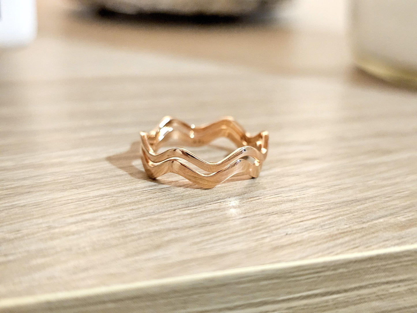 14K Solid Gold Handmade Wavy Curves Ring Band