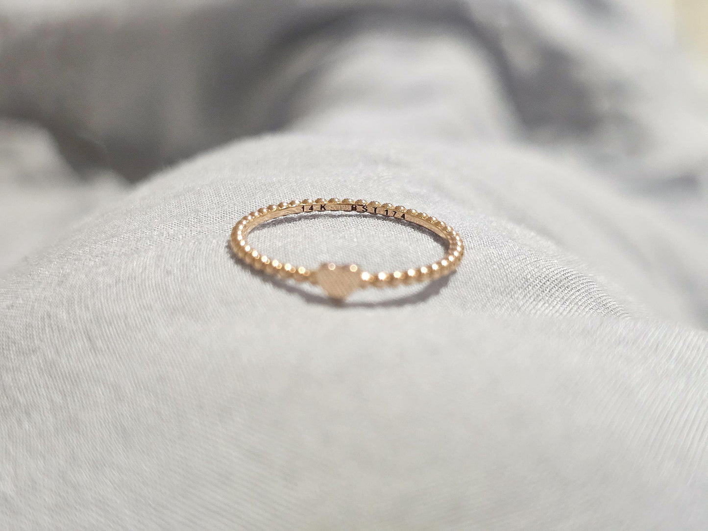 14K Solid Gold Handmade Ring Band with a Small Mini Single Heart