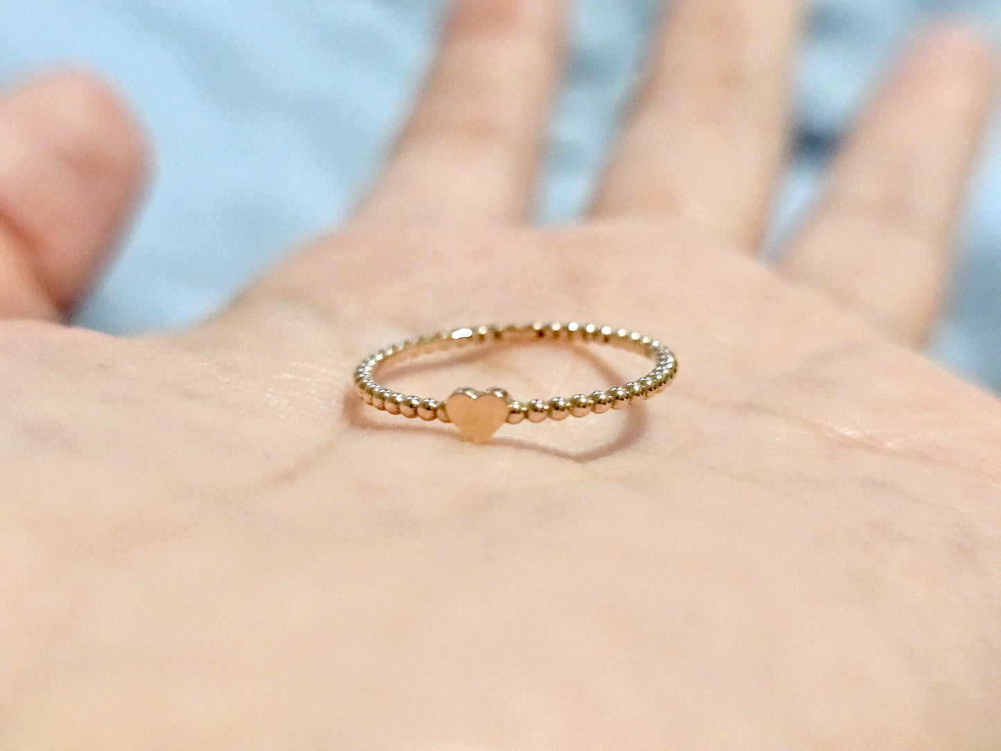 14K Solid Gold Handmade Ring Band with a Small Mini Single Heart