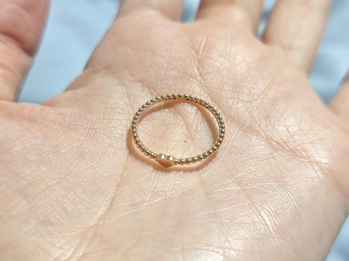 14K Solid Gold Handmade Ring Band with a Small Mini Single Heart