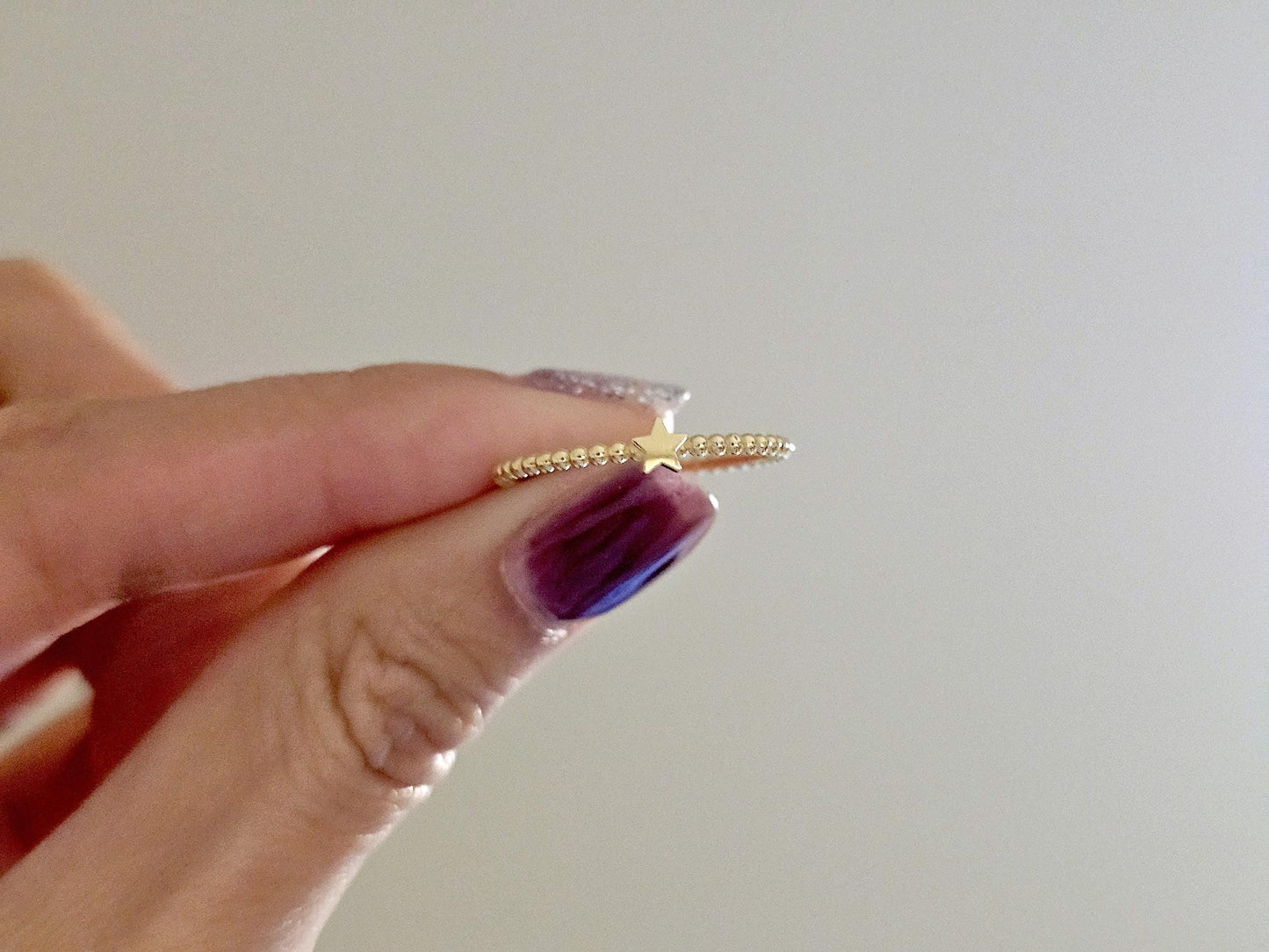 14K Solid Gold Handmade Ring Band with a Small Mini Star