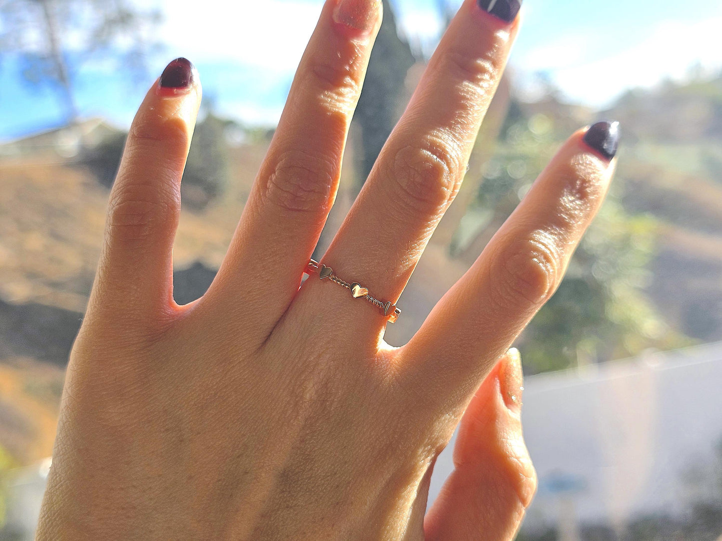 14K Solid Gold Handmade Ring Band with Mini Hearts