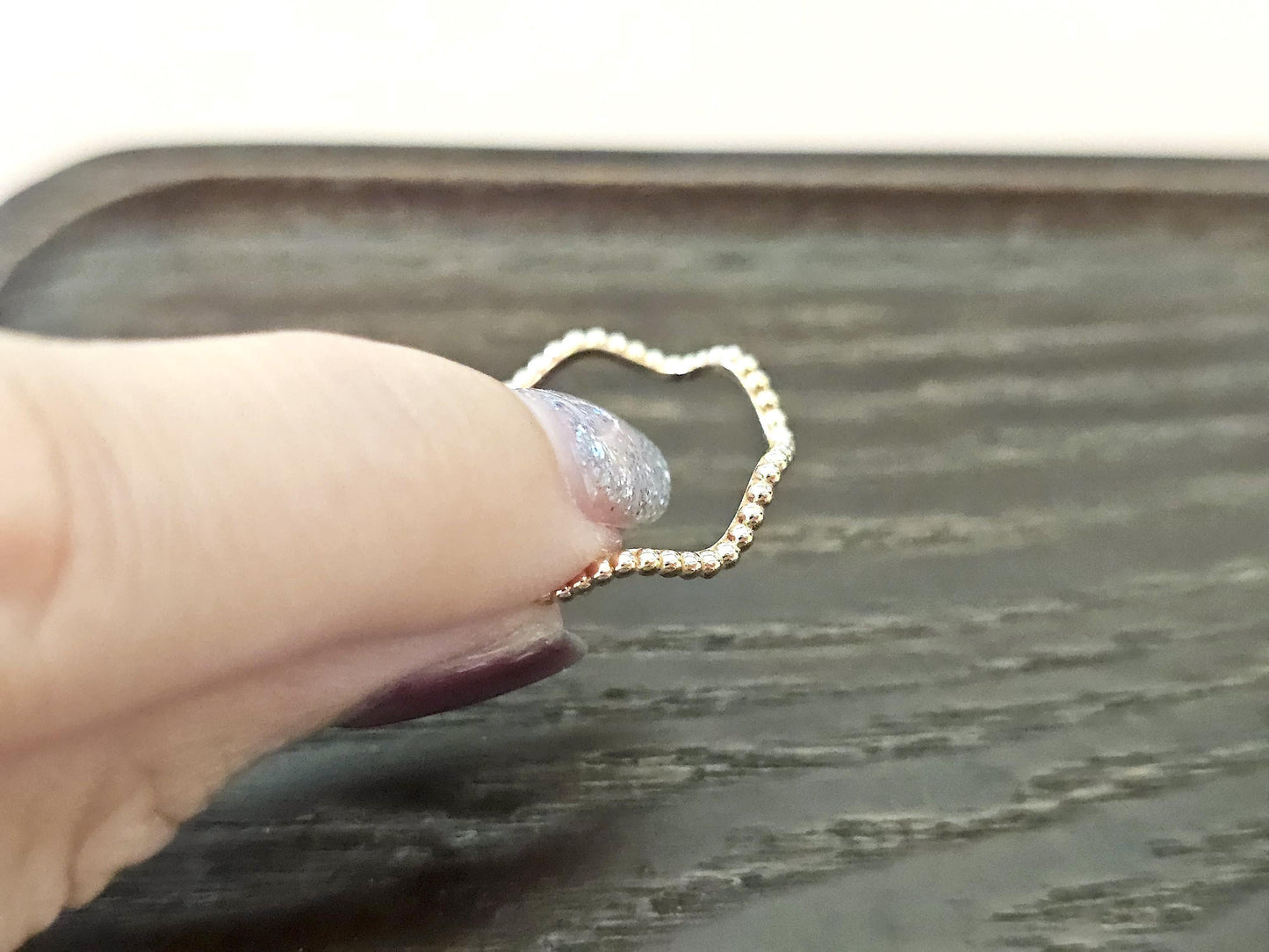 14K Solid Gold Handmade Beaded Dotted Wave Ring Band