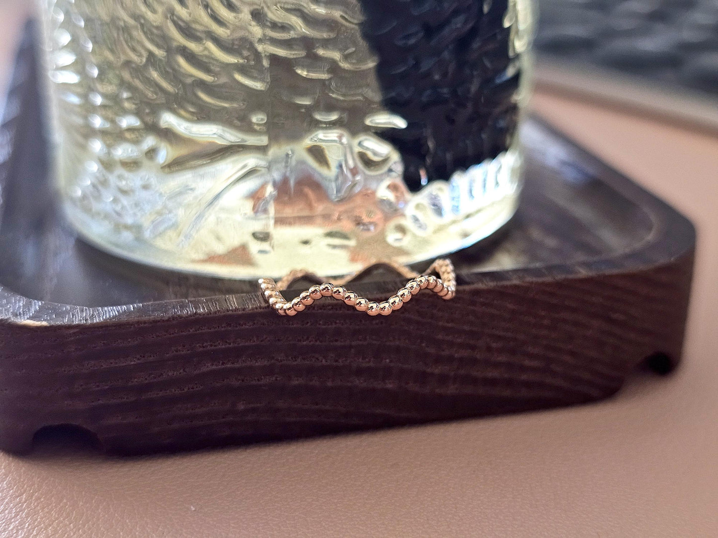 14K Solid Gold Handmade Beaded Dotted Wave Ring Band
