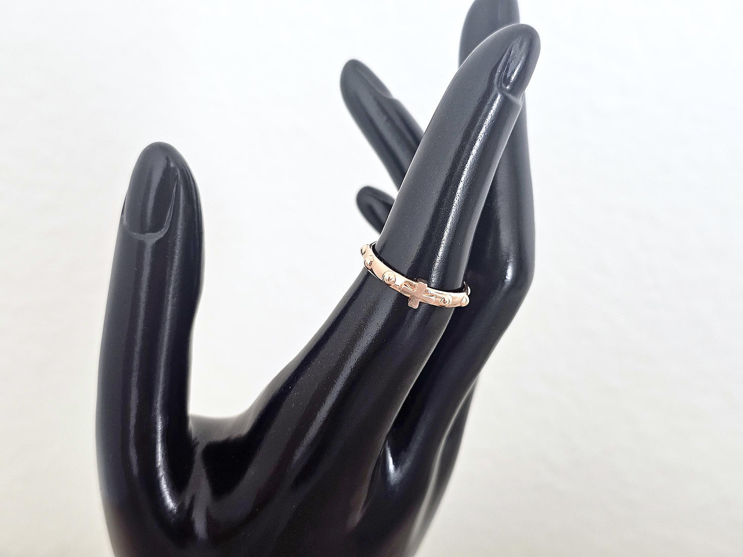 14K Solid Gold Handmade Ring Band with Cross and Dots
