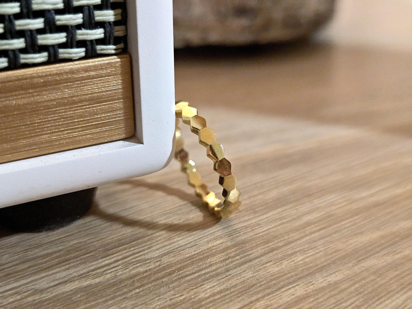 14K Solid Gold Handmade Hexagon Shaped Link Ring Band