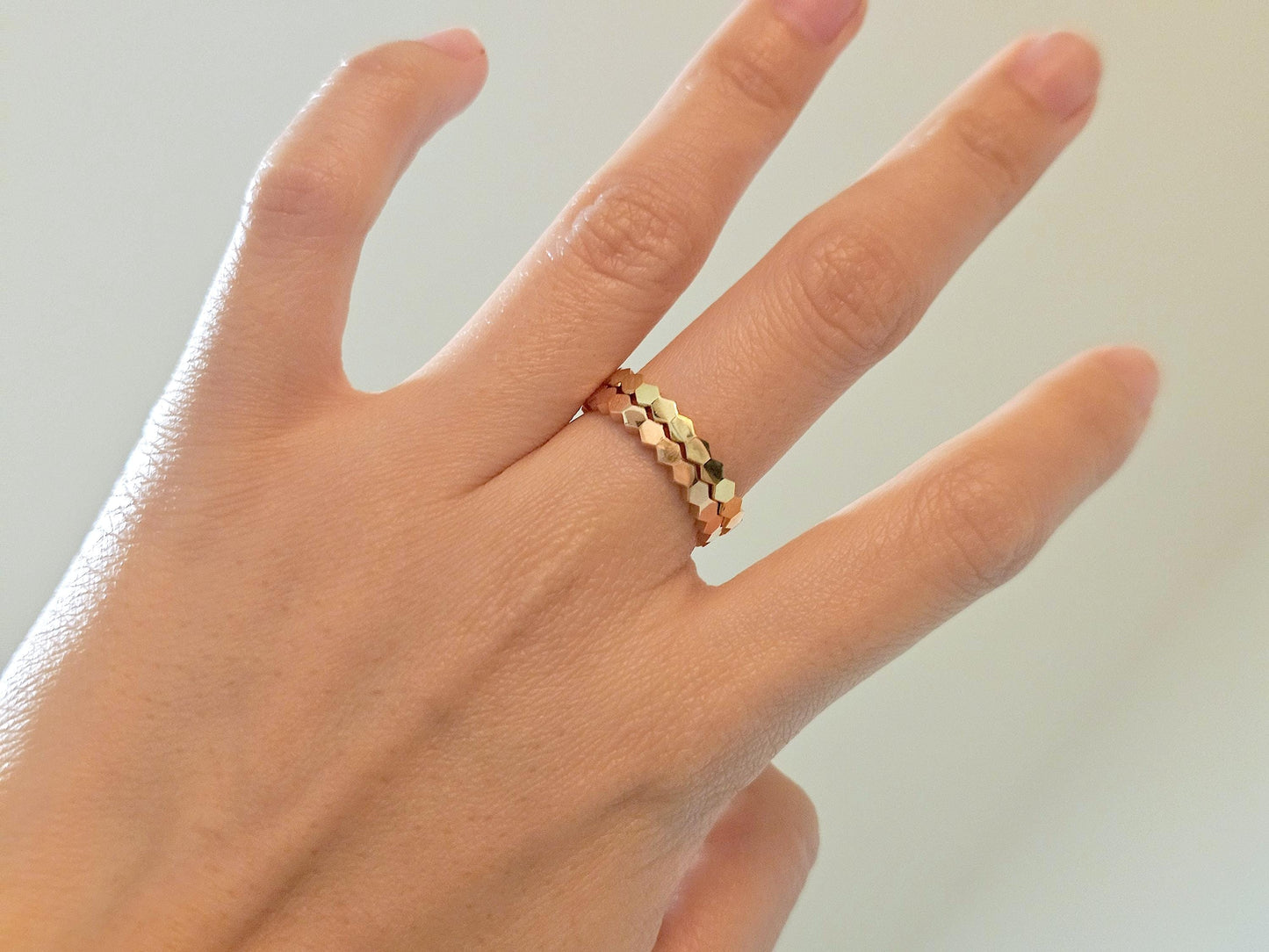 14K Solid Gold Handmade Hexagon Shaped Link Ring Band