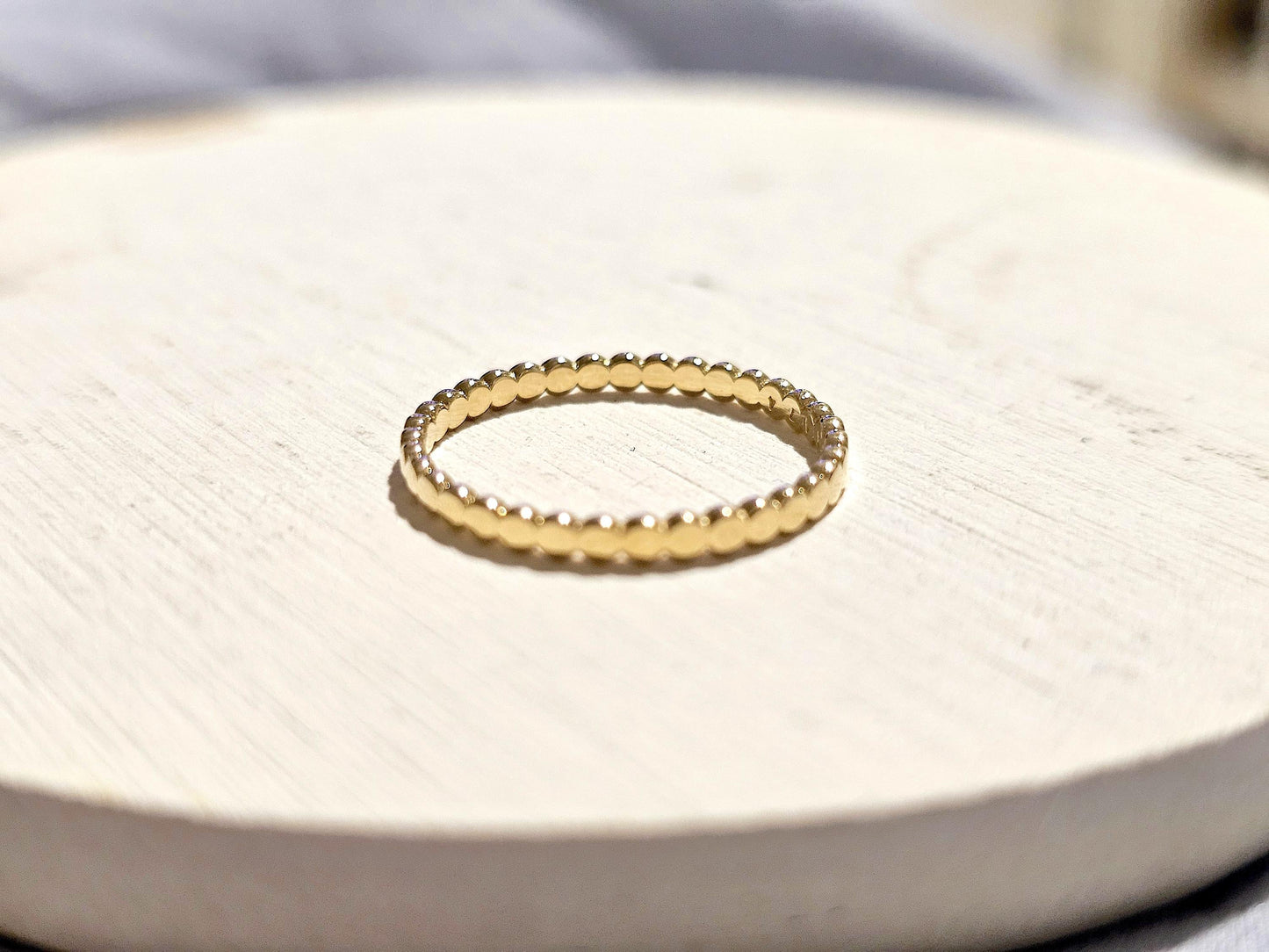 14K Solid Gold Handmade Circle Shaped Links Dotted Circles Ring Band