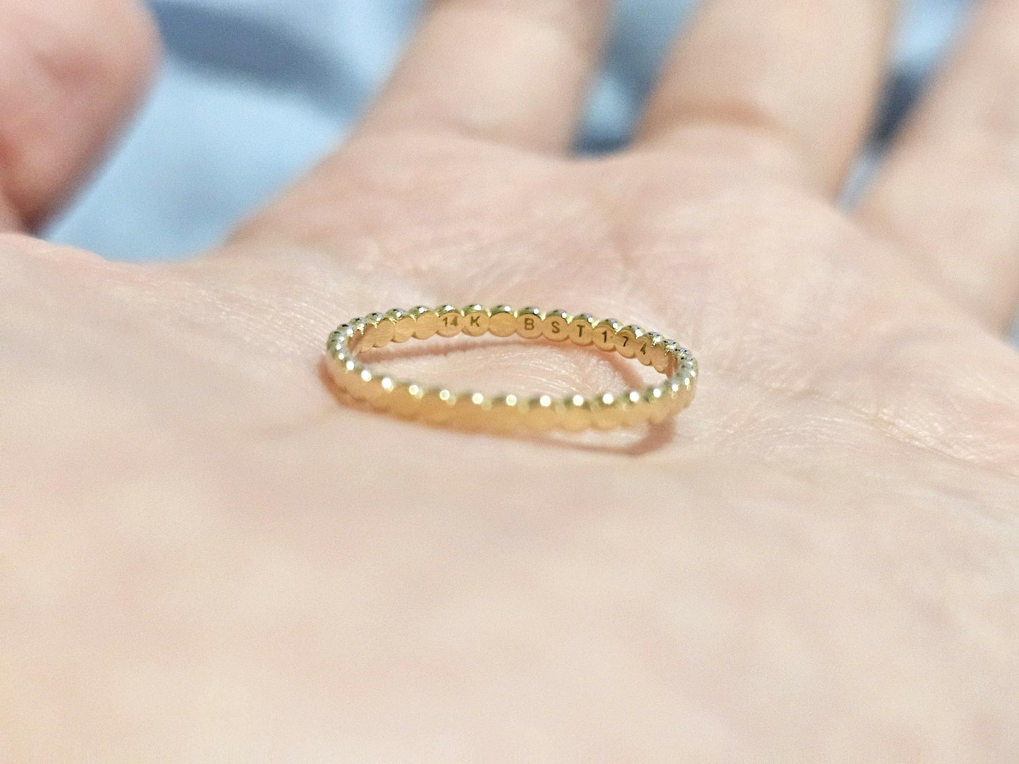 14K Solid Gold Handmade Circle Shaped Links Dotted Circles Ring Band