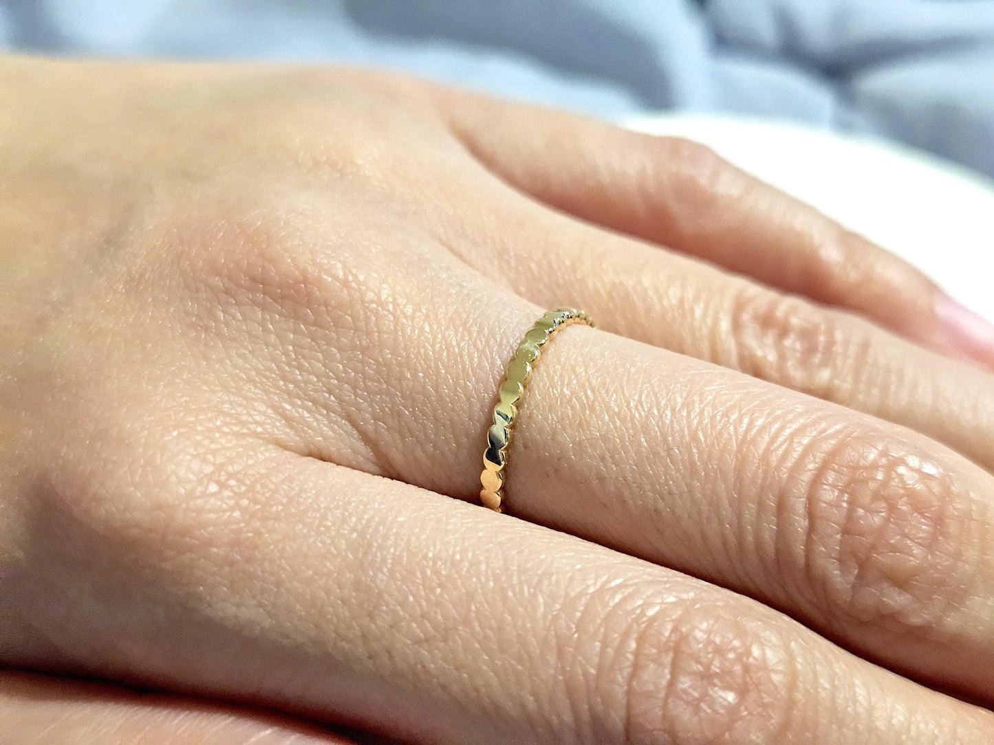 14K Solid Gold Handmade Circle Shaped Links Dotted Circles Ring Band
