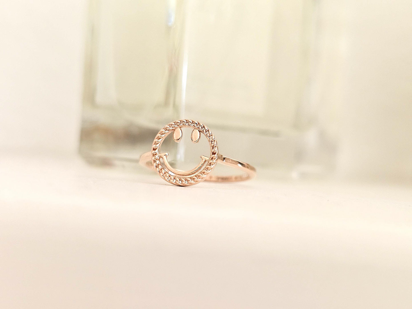 14K Solid Gold Handmade Ring Band with a Smiley Face