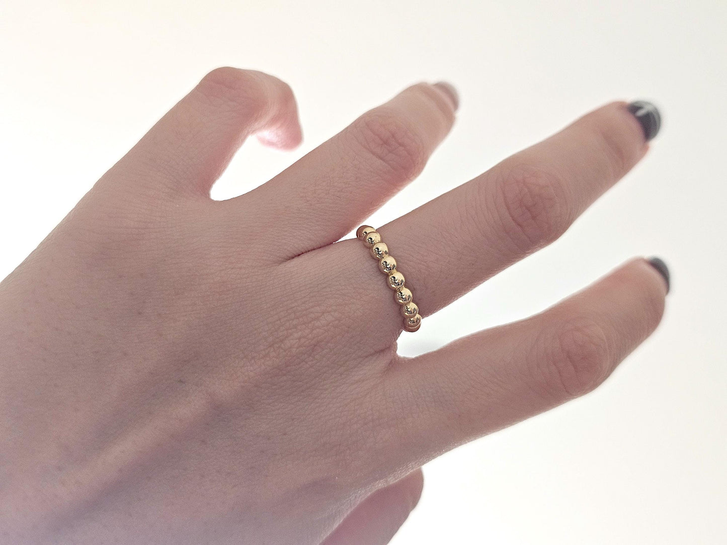14K Solid Gold Handmade Ring Band Beaded Dots