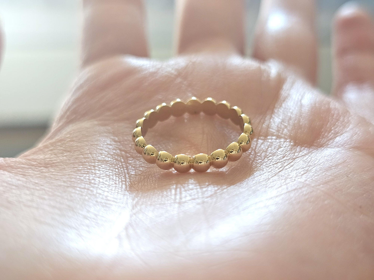 14K Solid Gold Handmade Ring Band Beaded Dots