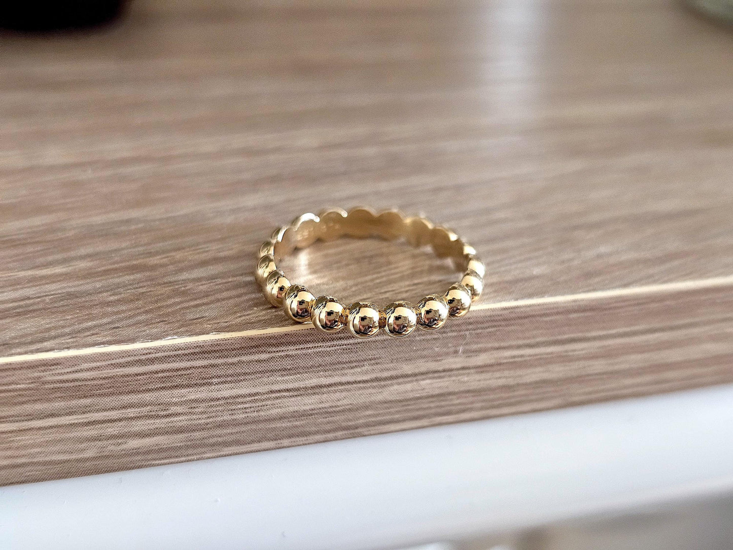 14K Solid Gold Handmade Ring Band Beaded Dots