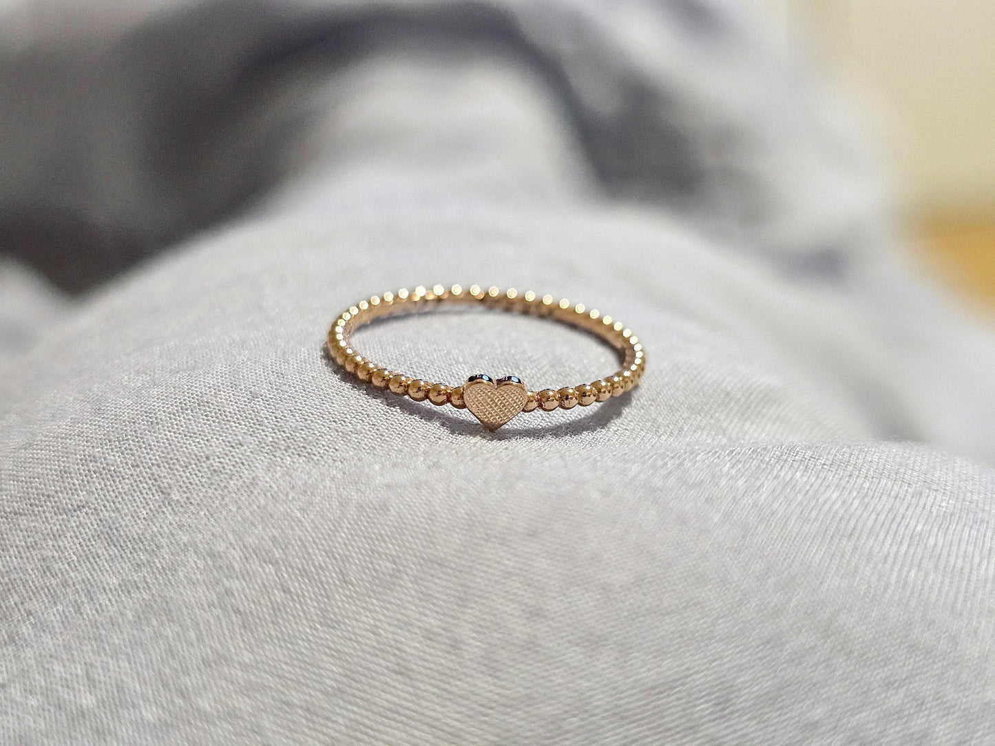 14K Solid Gold Handmade Ring Band with a Small Mini Single Heart