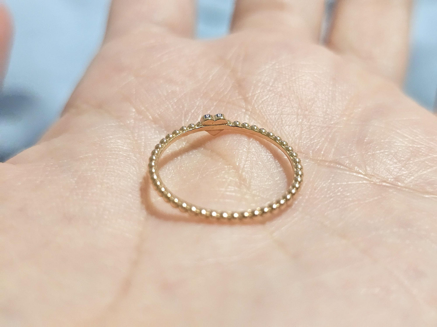 14K Solid Gold Handmade Ring Band with a Small Mini Single Heart
