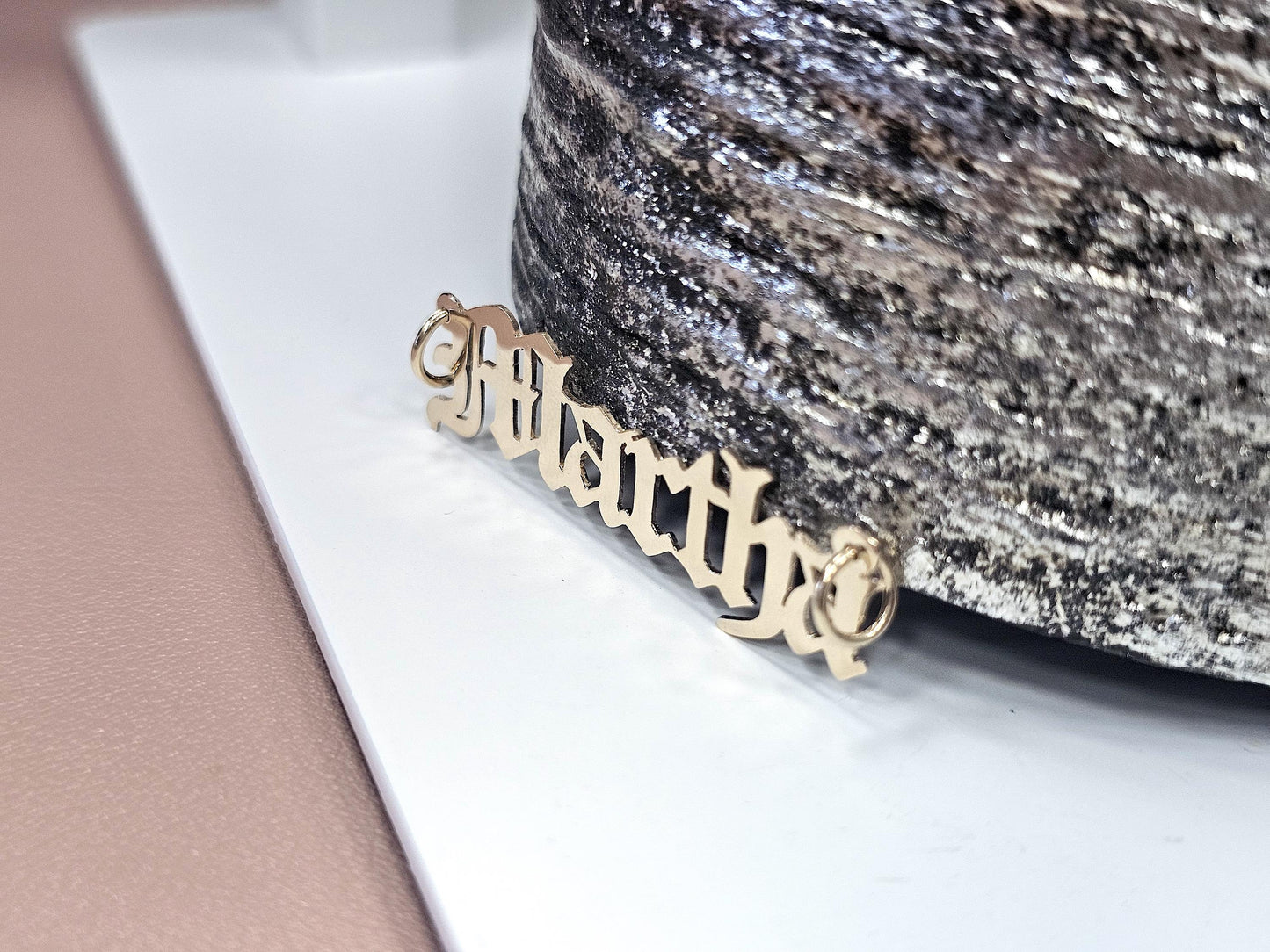 10K Solid Yellow Gold Name Pendant Necklace with Old English Text