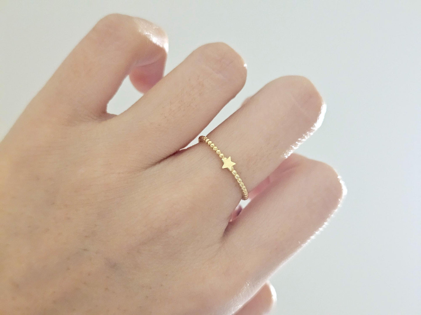 14K Solid Gold Handmade Ring Band with a Small Mini Star
