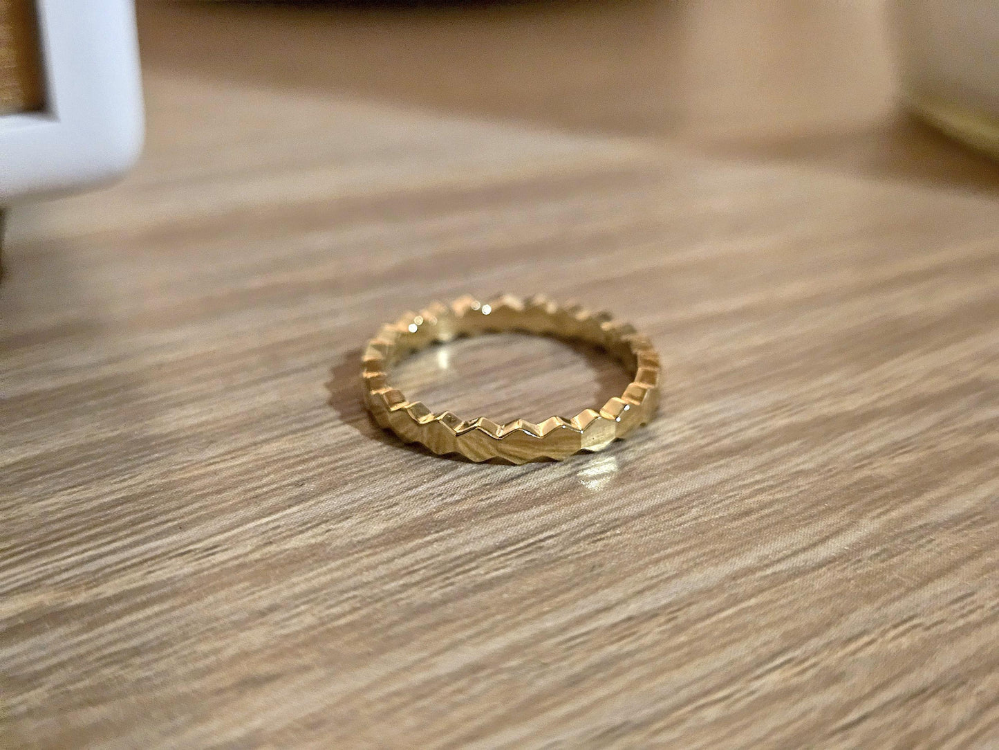 14K Solid Gold Handmade Hexagon Shaped Link Ring Band
