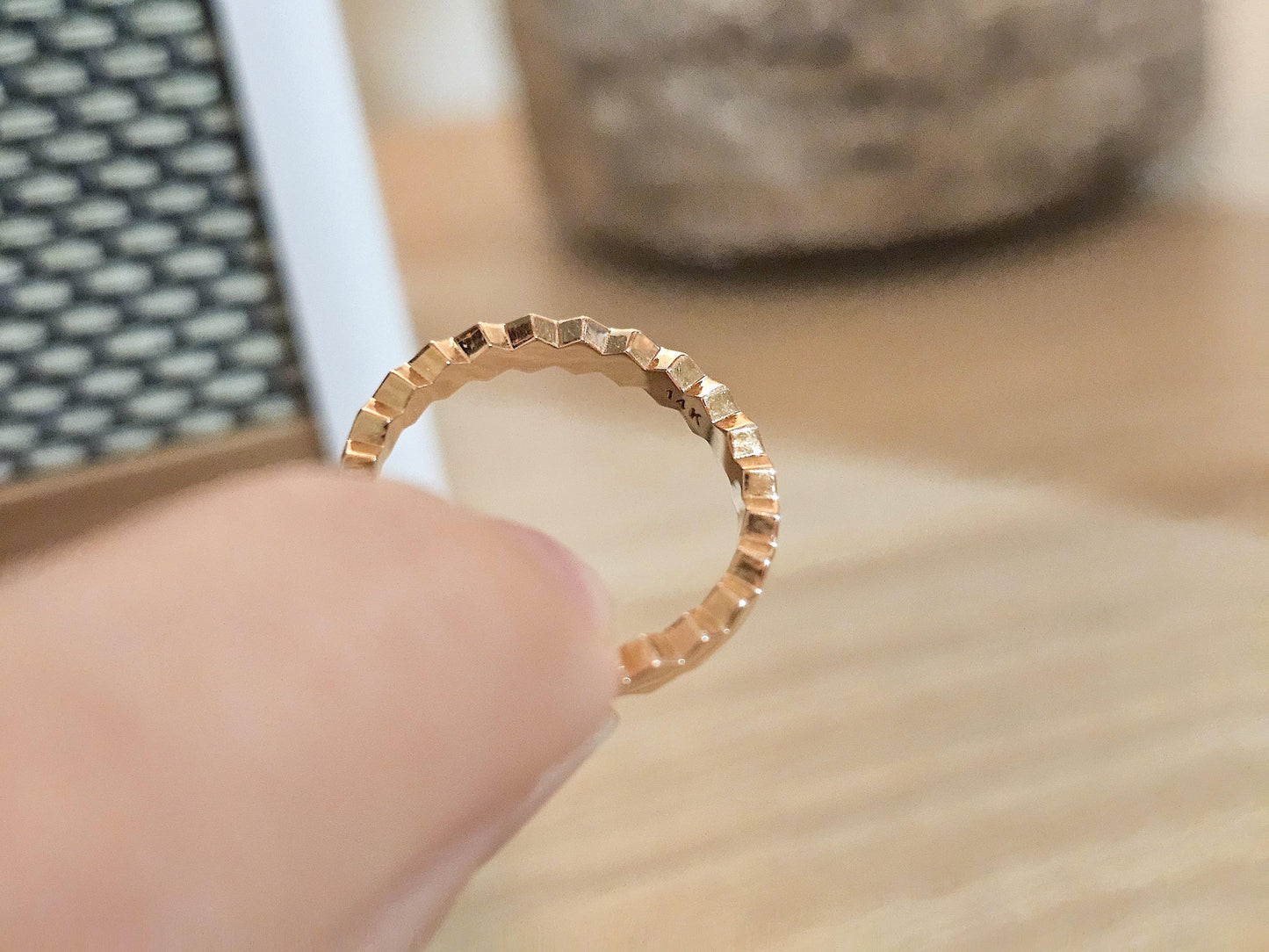 14K Solid Gold Handmade Hexagon Shaped Link Ring Band