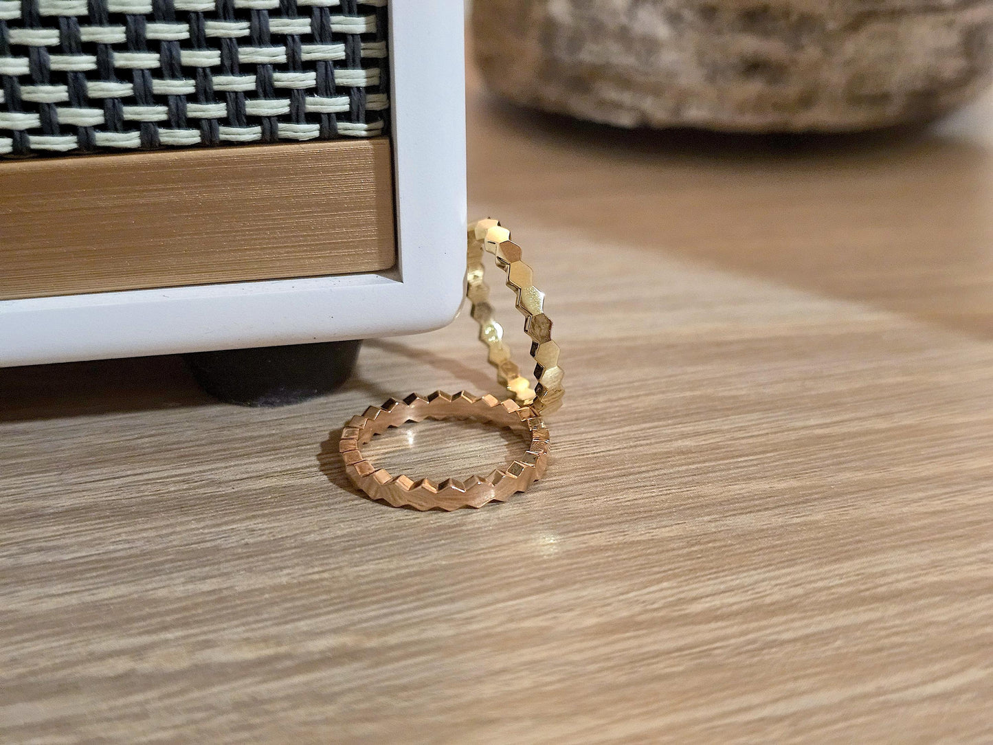 14K Solid Gold Handmade Hexagon Shaped Link Ring Band
