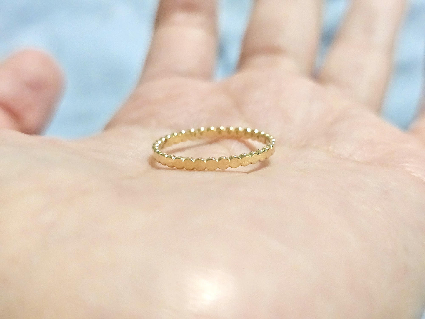 14K Solid Gold Handmade Circle Shaped Links Dotted Circles Ring Band