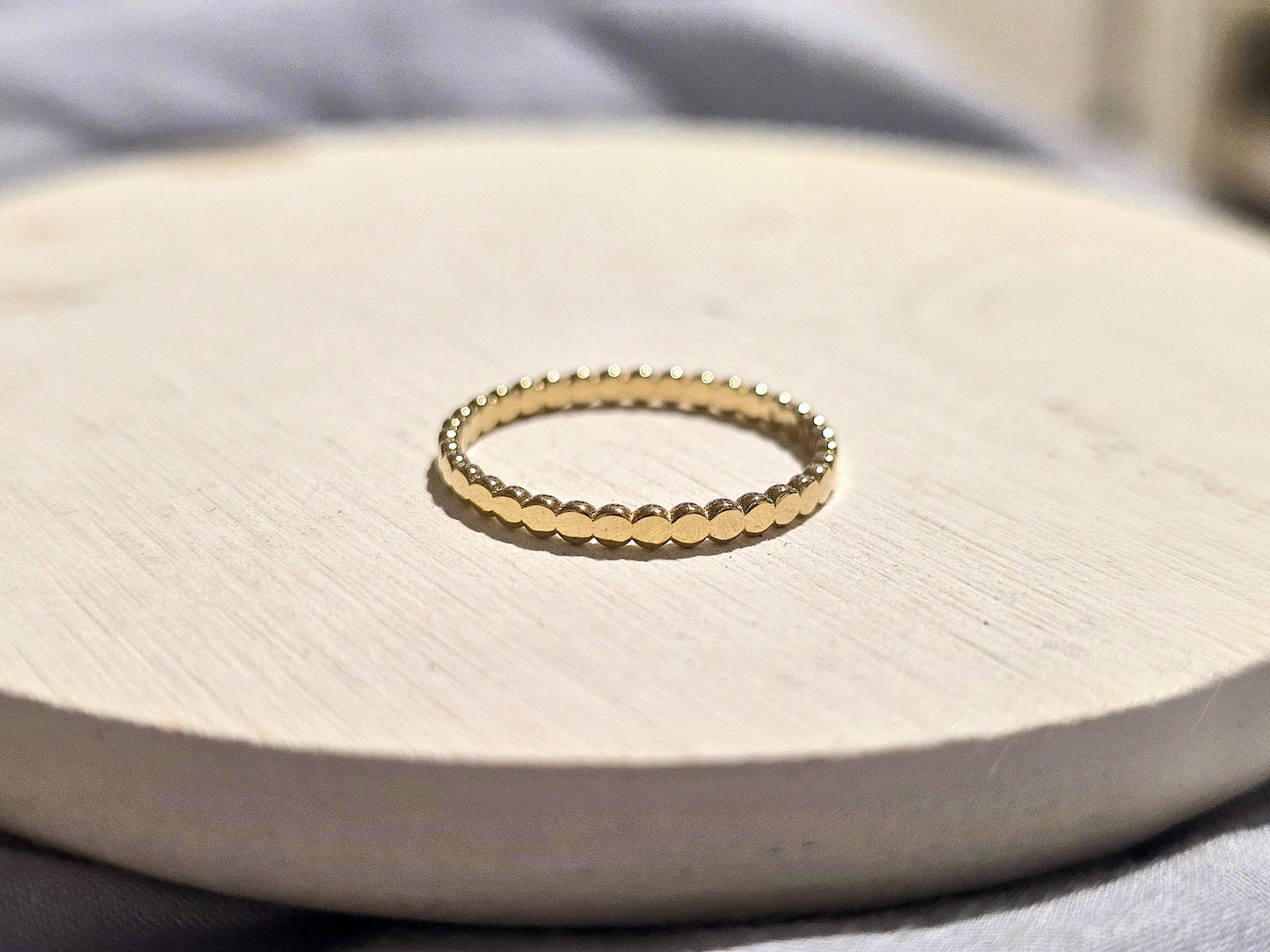 14K Solid Gold Handmade Circle Shaped Links Dotted Circles Ring Band