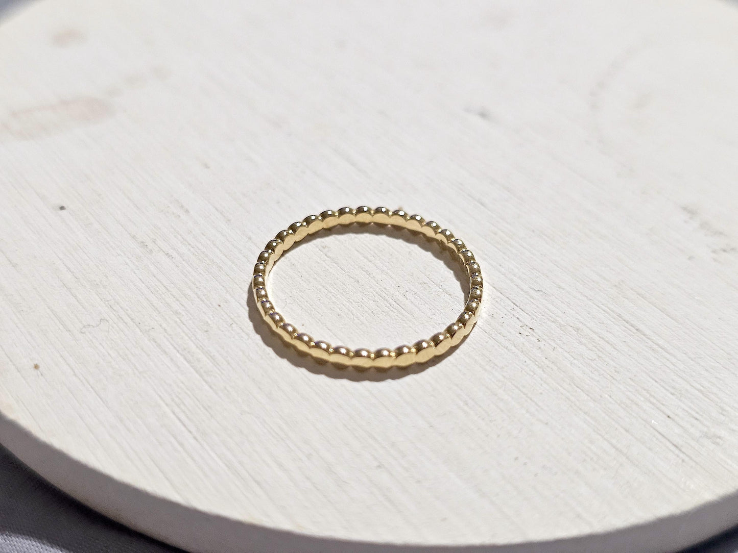 14K Solid Gold Handmade Circle Shaped Links Dotted Circles Ring Band