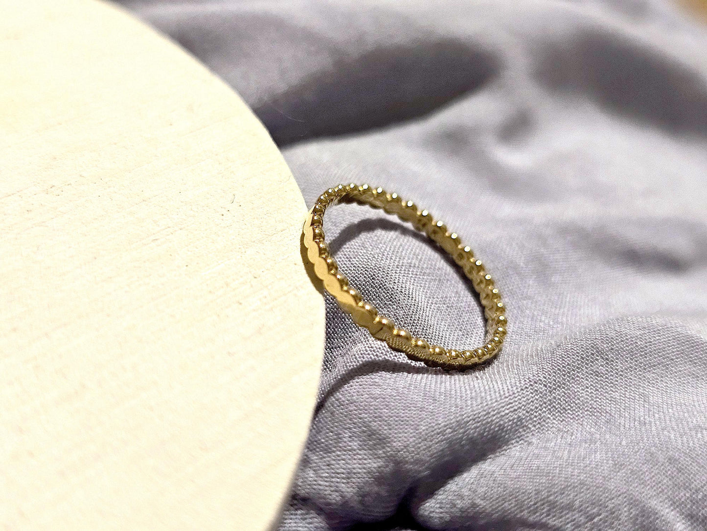 14K Solid Gold Handmade Circle Shaped Links Dotted Circles Ring Band